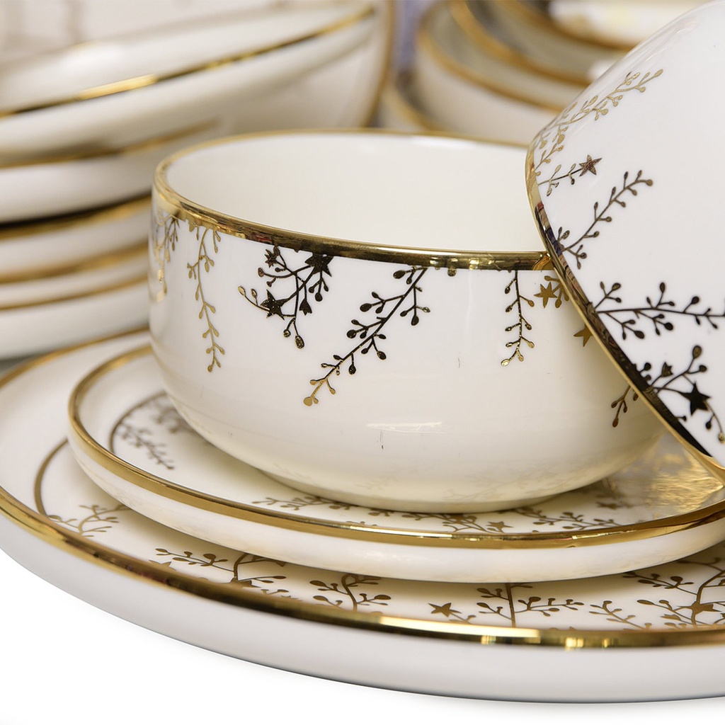 Service à Table en Porcelaine 24 Pièces Golden House Doré