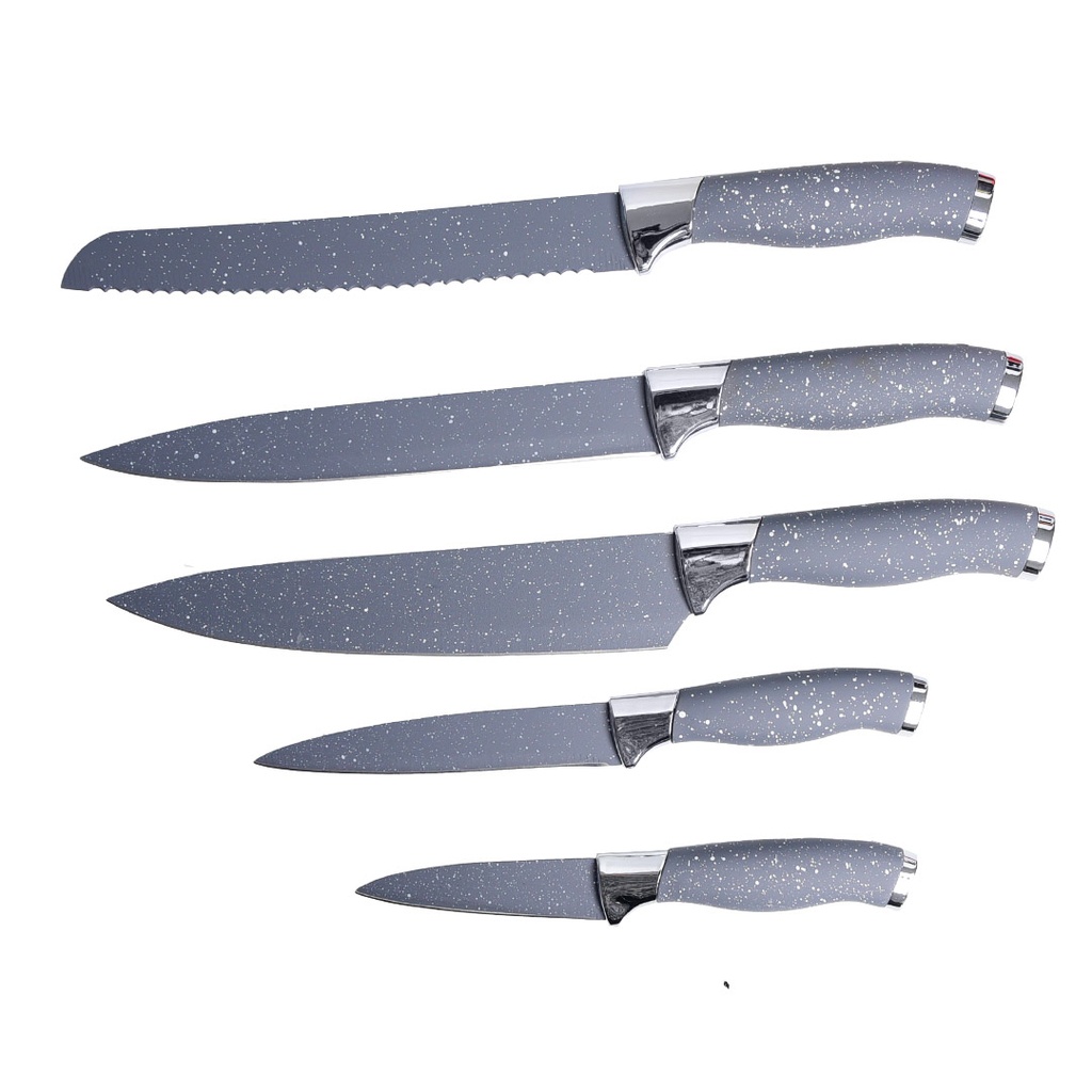 Ensemble 8 Pièces Couteaux avec Support Blanc Gris