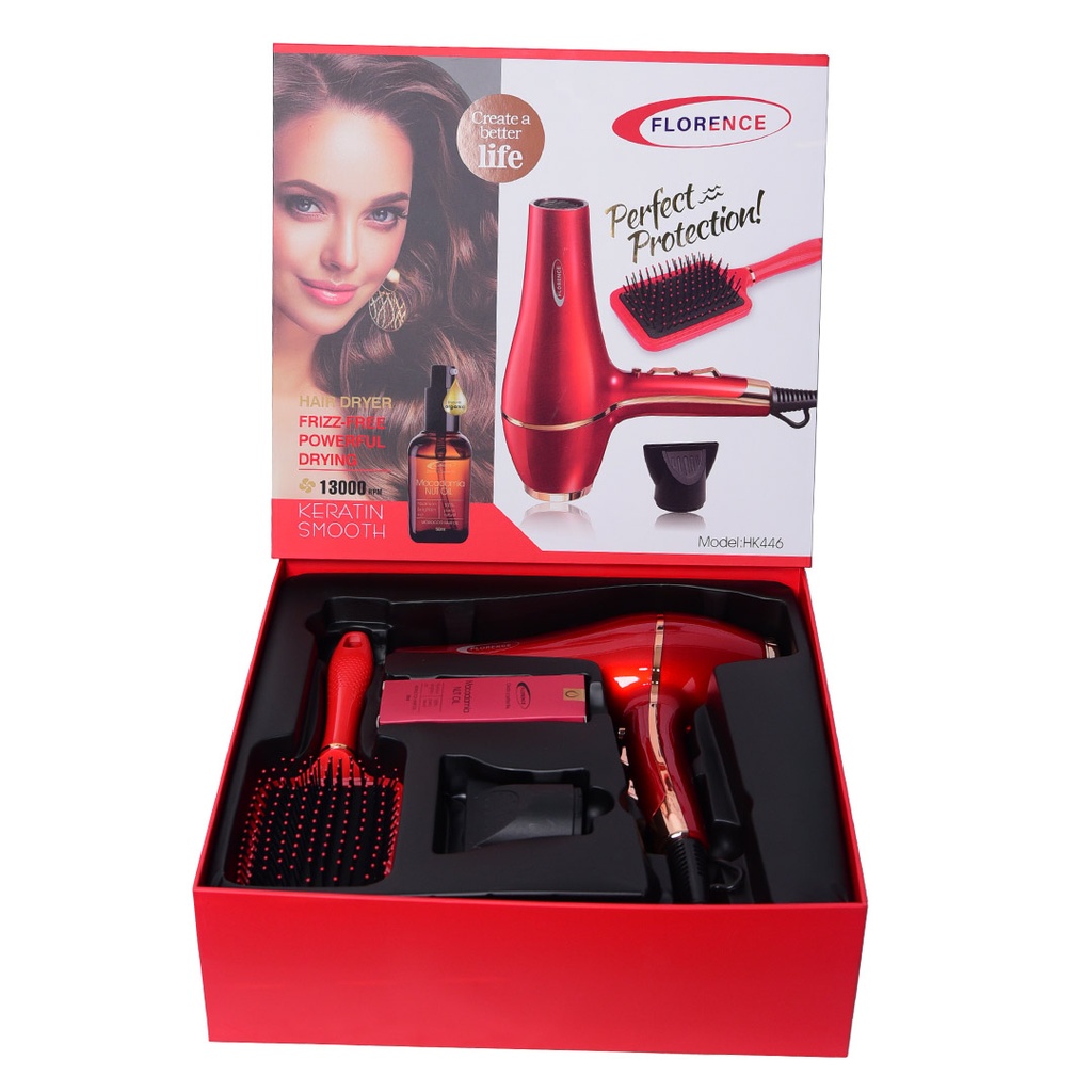 Coffret Séche Cheveux + Brosse Florence 13000 RPM 2200W Rouge 