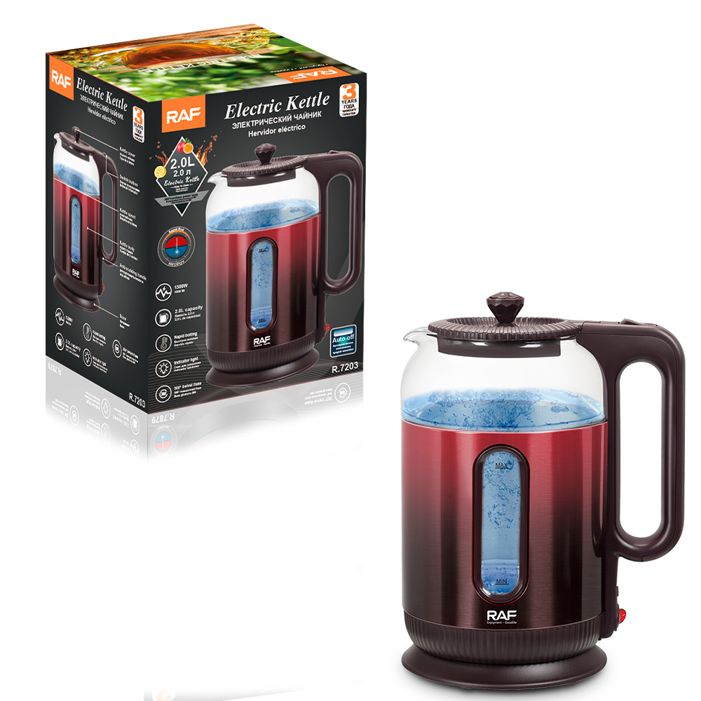 Bouilloire Electrique En Verre RAF 2L -1500 W Rouge