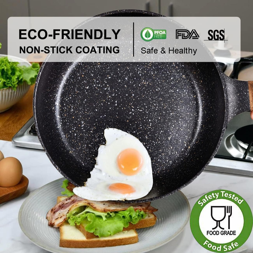 Set De 3 Poêles Granite Hot Chef Noir 20 , 24 et 28Cm