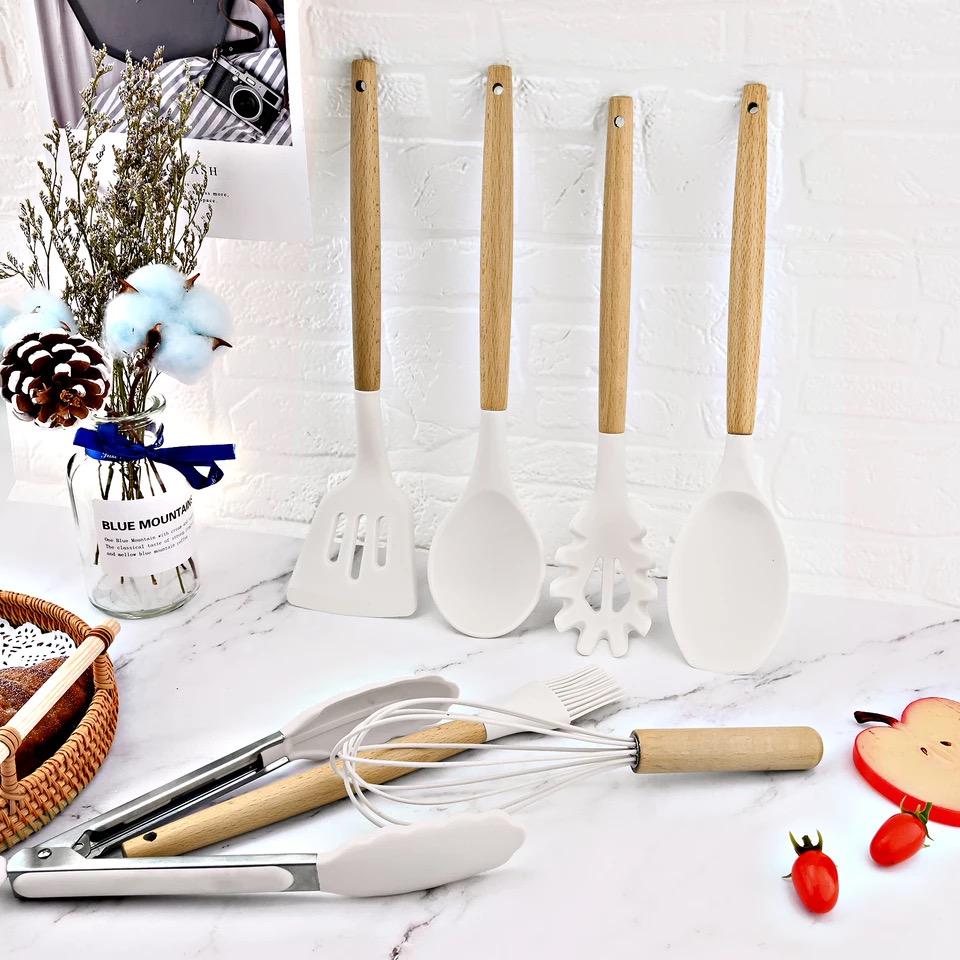 Ensemble D’ustensiles De Cuisine En Silicone 19 Pièces Blanc