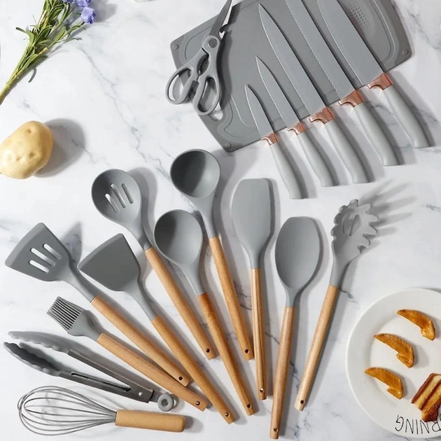 Ensemble D’ustensiles De Cuisine En Silicone 19 Pièces Gris