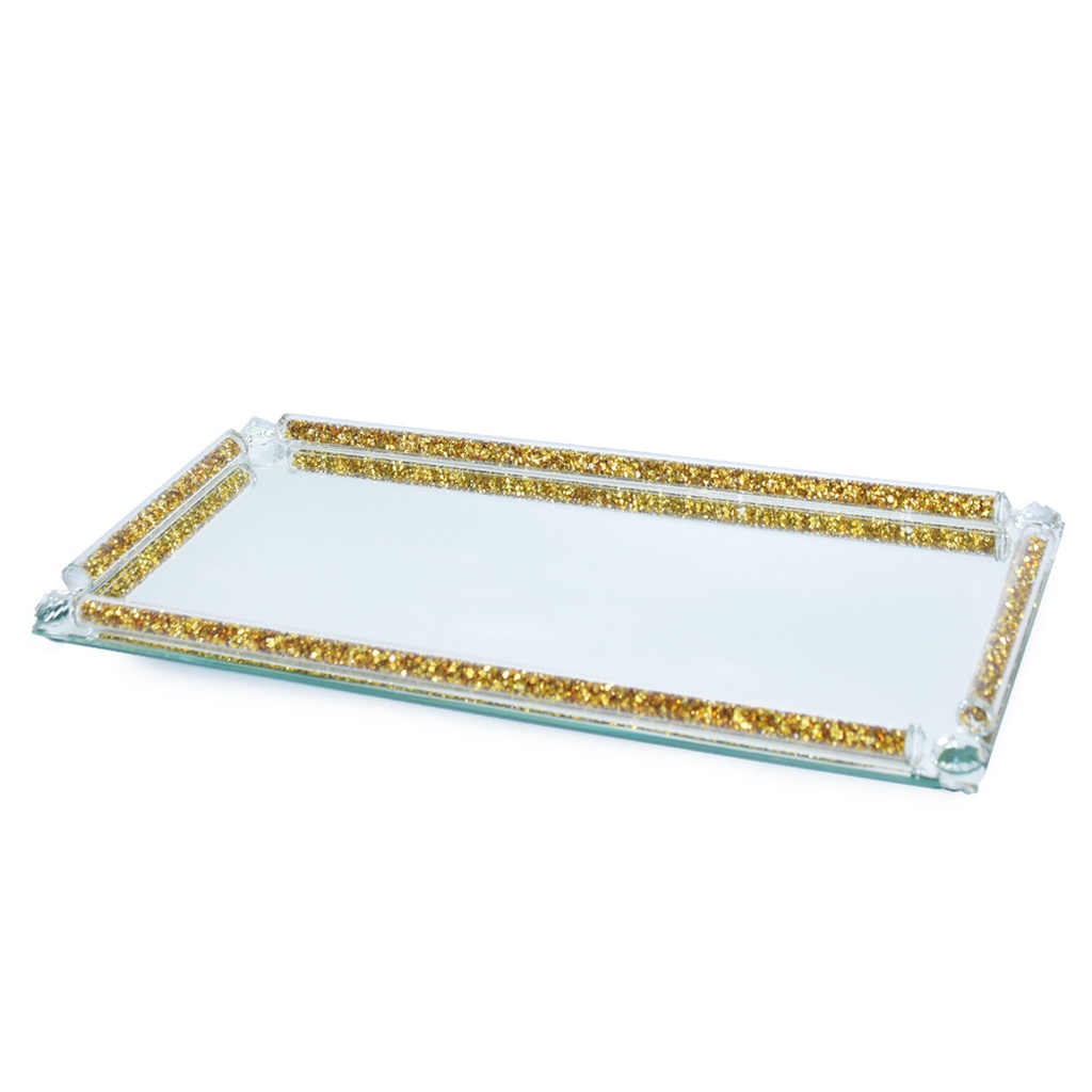 Raffinement Doré "Ensemble de 3 Pots en Verre avec Plateau Miroir"