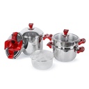 Ensemble de 8 pieces Inox Hascevher Cocotte 5 L et couscoussier 7 L