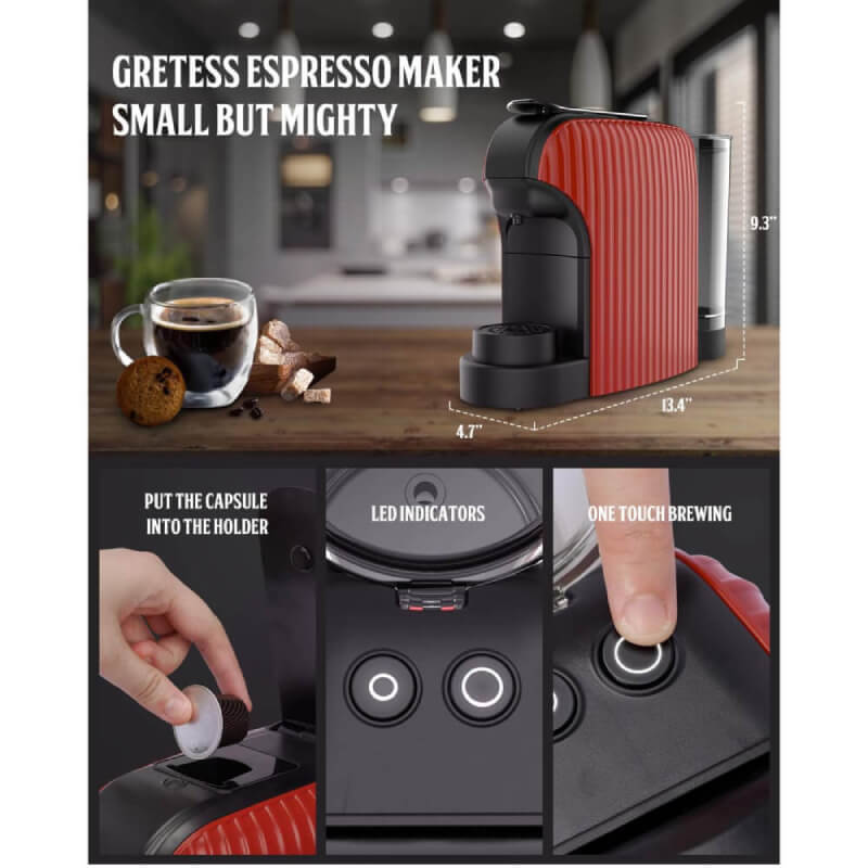 Machine café à capsule Nespresso Florence-1400W 1000 ml Rouge