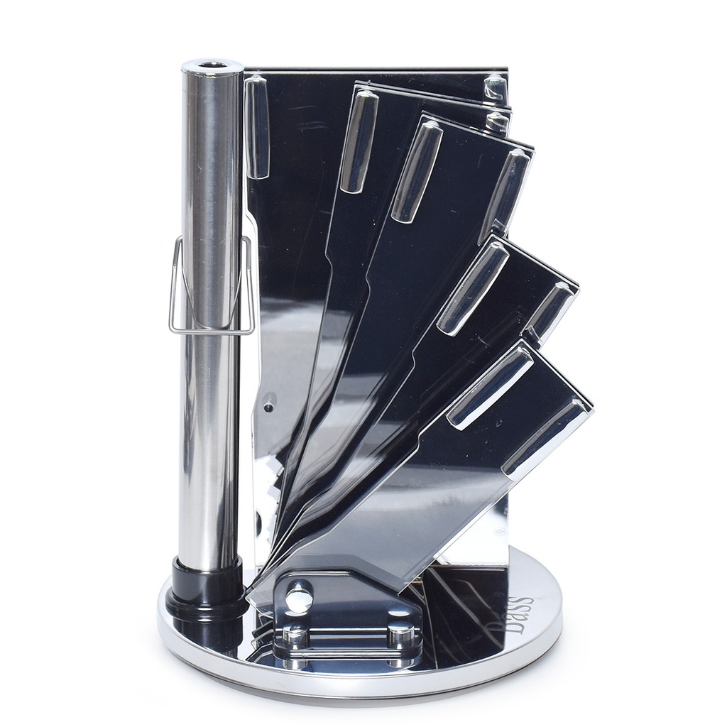 Ensemble 8 Pièces Couteaux Bàss avec Support Tournant - Manche Noir 