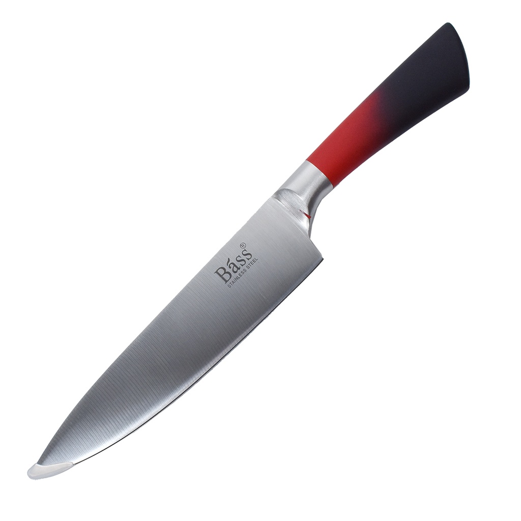 Ensemble 8 Pièces Couteaux Bàss avec Support Tournant - Manche Rouge/Noir 