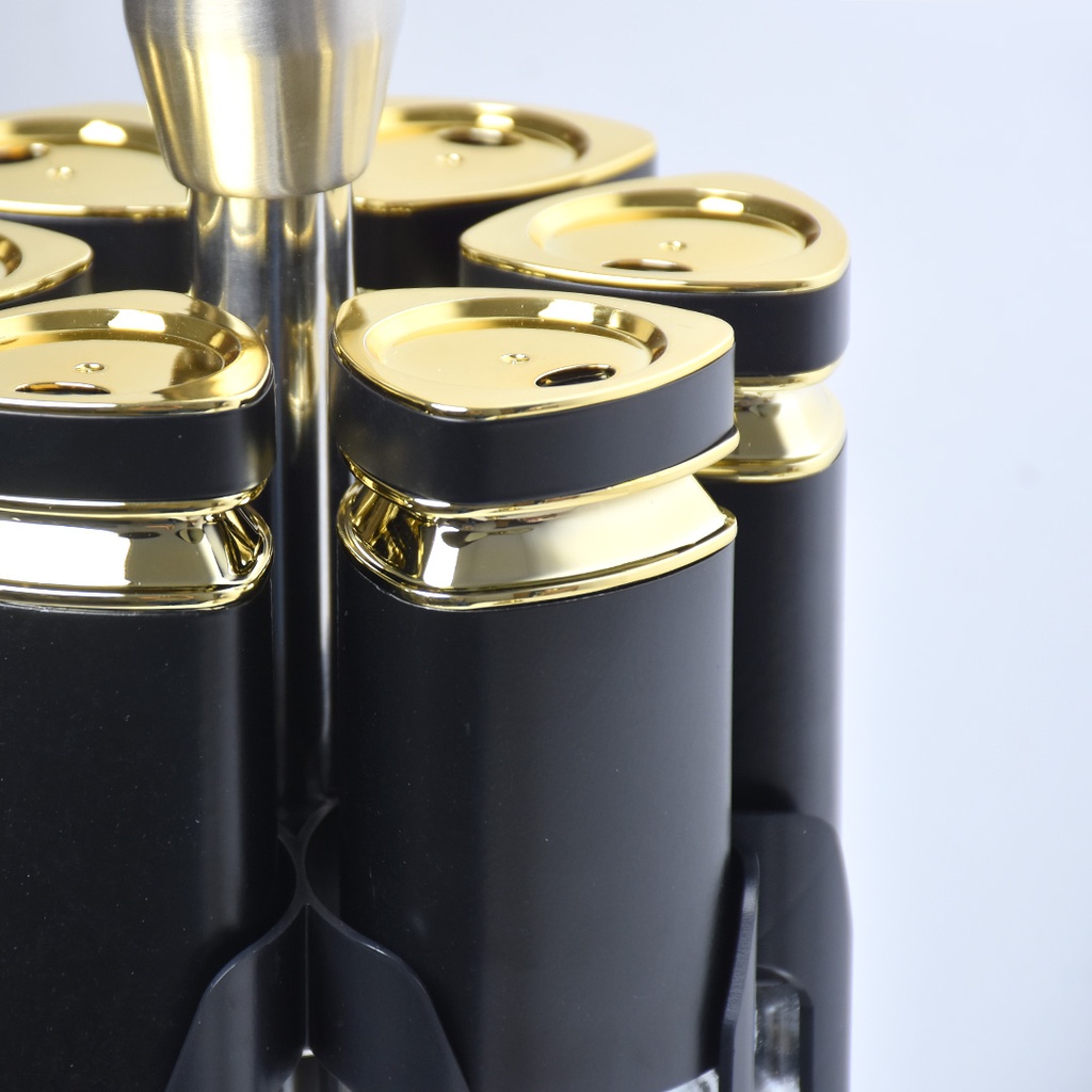 Set Portes Épices 6 Pièces En Verre Avec Support - Noir