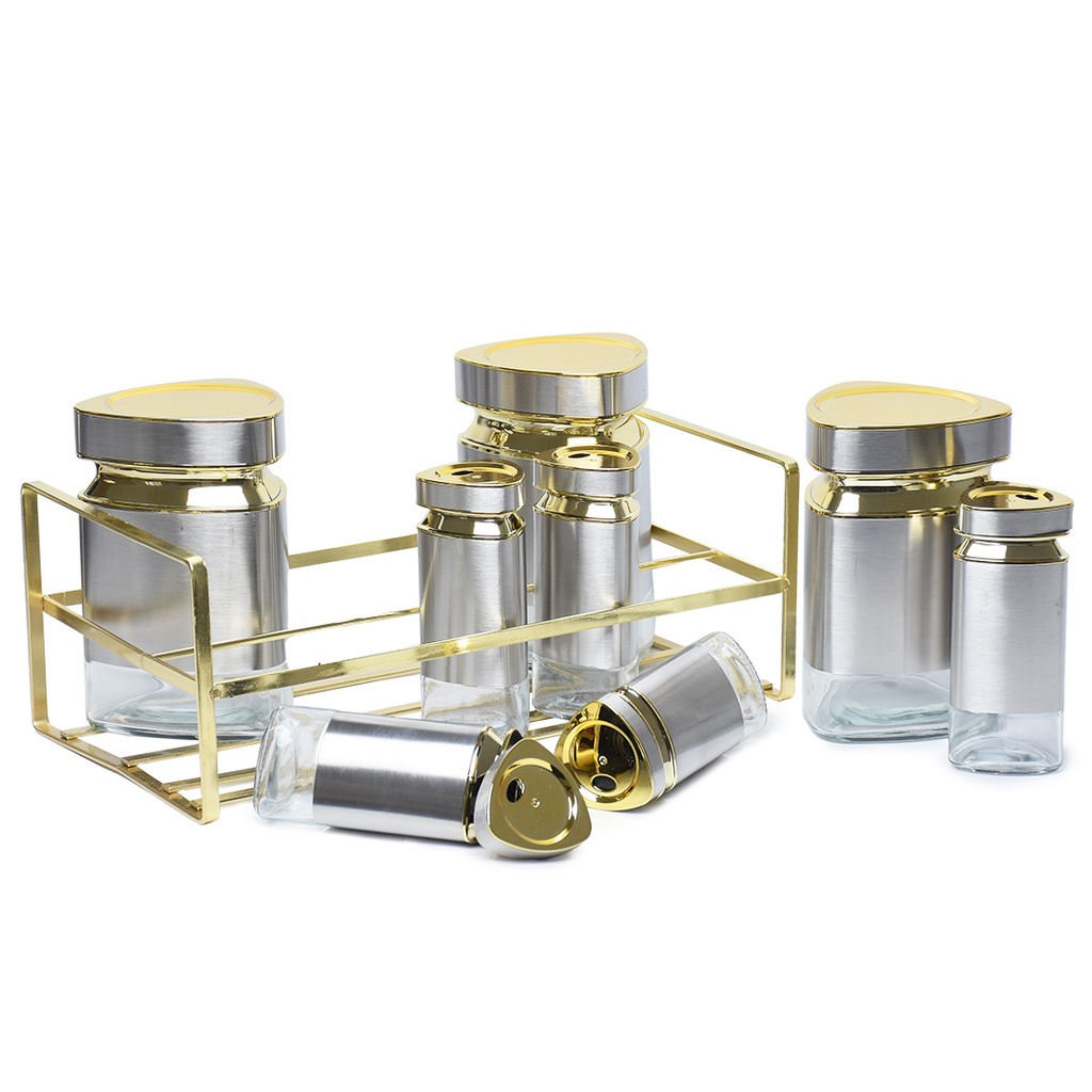 Set Portes Épices 8 Pièces En Verre Avec Support - Inox
