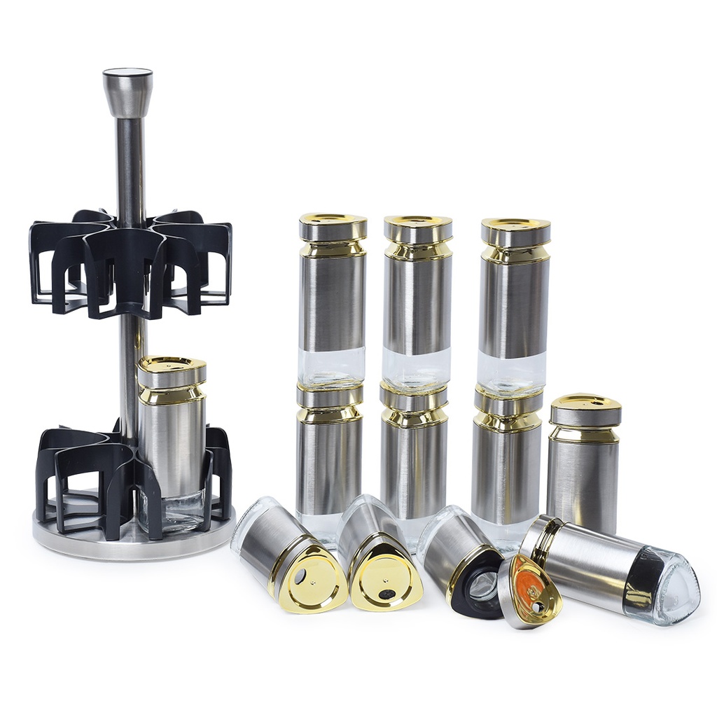 Set Portes Épices 12 Pièces En Verre Avec Support - Inox