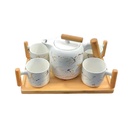 Service à Café Au Lait En Céramique Blanc Marbre Pour 4 Personnes - 7 Pièces