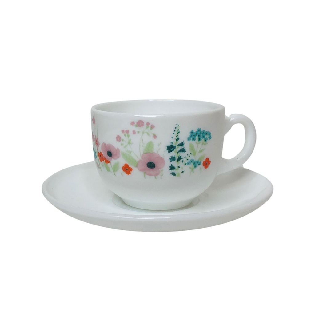 Coffret De 6 Verres à Café Tasse et Sous Tasses - Rose Pompon - 9 cl