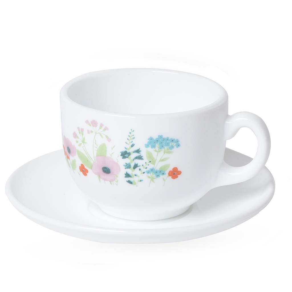 Coffret De 6 Verres à Café au lait Tasse et Sous Tasses - Rose Pompon - 22cl 