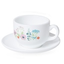 Coffret De 6 Verres à Café au lait Tasse et Sous Tasses - Rose Pompon - 22cl 