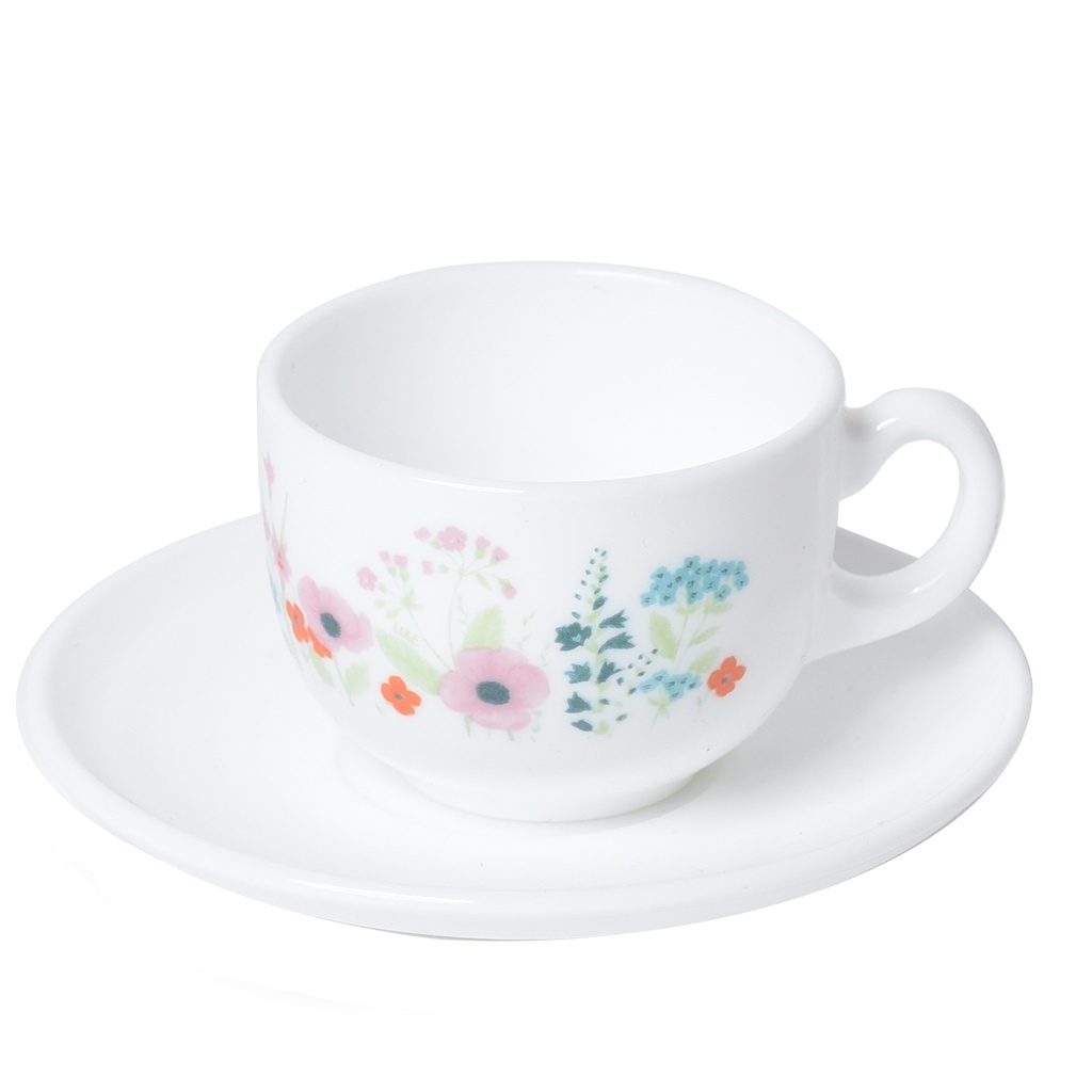 Coffret De 6 Verres à Café Tasse et Sous Tasses - Rose Pompon - 9 cl