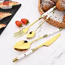 Coffret Ménagère 24 Pièces avec Support doré poignée en Marbre Blanc