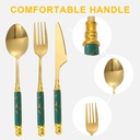 Coffret Ménagère 24 Pièces avec Support doré poignée en Marbre Vert