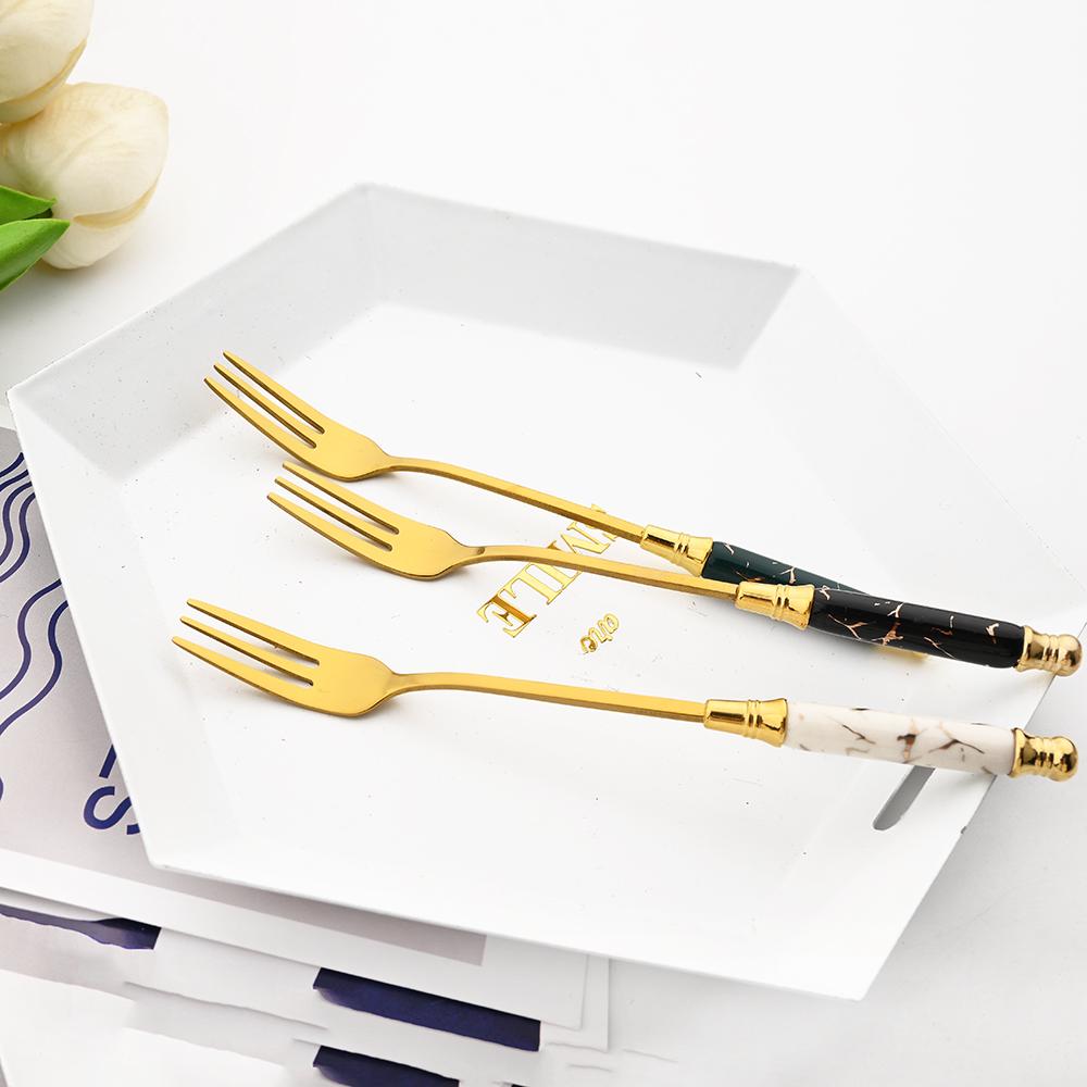 Lot De 6 Petit Fourchettes doré poignée en Marbre Noir