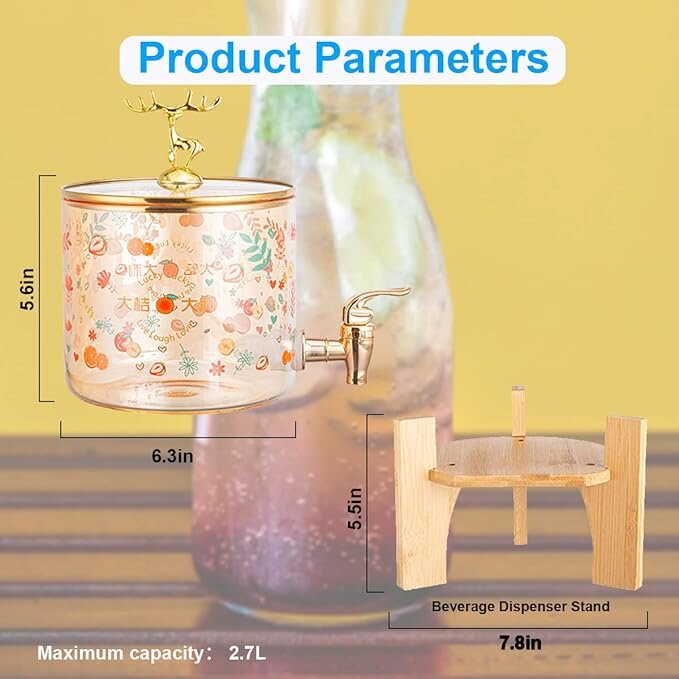 Distributeur boisson en verre 2,6 litre avec support en bois