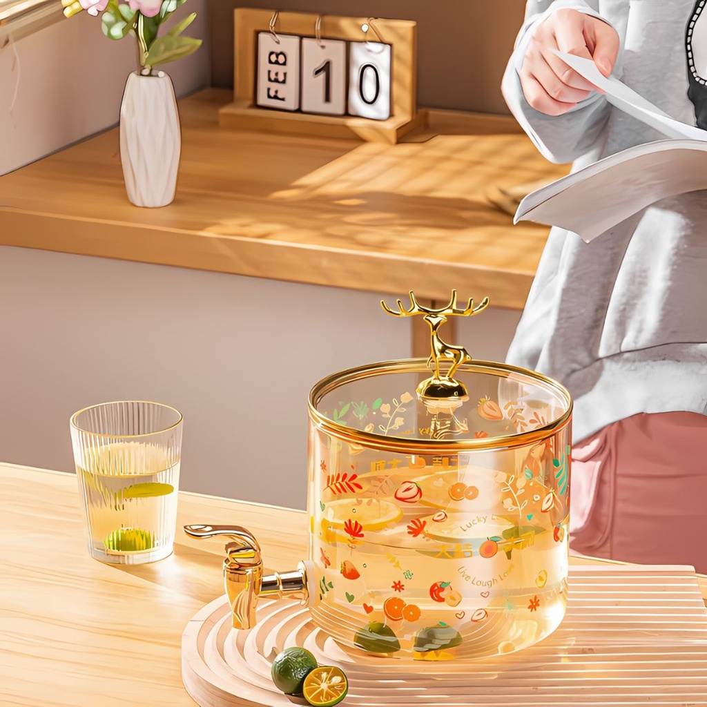 Distributeur boisson en verre 2,6 litre avec support en bois