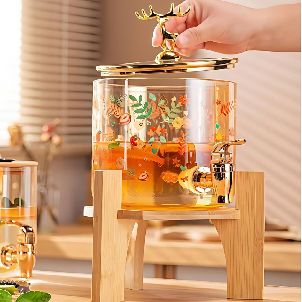 Distributeur boisson en verre 2,6 litre avec support en bois