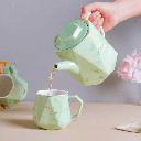 Service à Café Au Lait En Céramique Vert Marbre Pour 4 Personnes - 7 Pièces