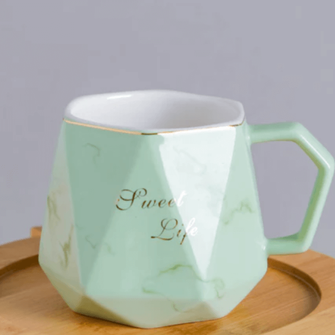 Service à Café Au Lait En Céramique Vert Marbre Pour 4 Personnes - 7 Pièces