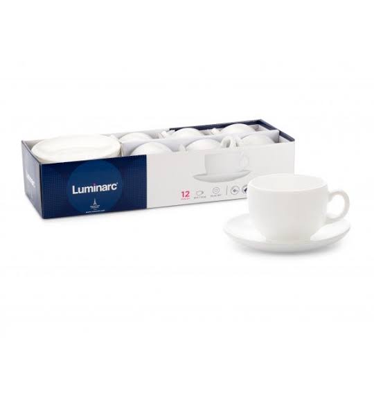 Coffret De 6 Verres à Café au lait Blanc Tasse et Sous Tasses - 22cl