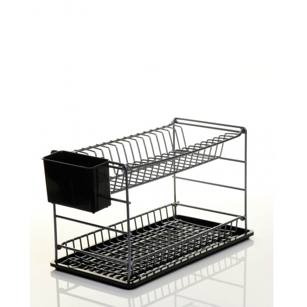 Égouttoir À Vaisselle Portable À Deux Niveaux Gris Avec Plateaux -50 cm- ZENSAN