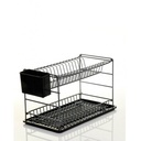 Égouttoir À Vaisselle Portable À Deux Niveaux Gris Avec Plateaux -50 cm- ZENSAN