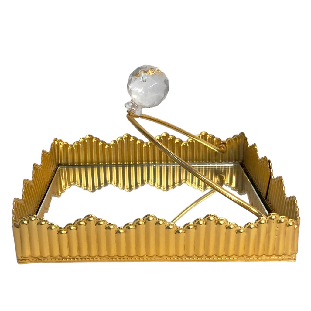 Porte Papier En Métal Avec Miroir 18 X 18 CM - Doré - Motif 3