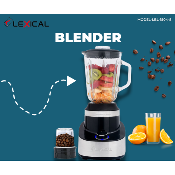 Blender Avec Grinder 2en1 Lexical 600W Bol en verre 1500ml Argent