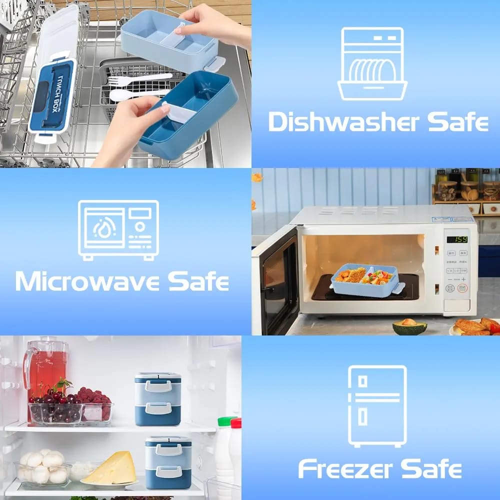 Lunch Box Isotherme deux Niveaux 1400 ml Bleu 