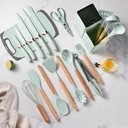 Set D'ustensiles De Cuisine 19 Pièces En Silicone - Vert d'eau