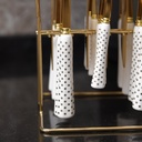 Coffret Ménagère Blanc 24 Pièces avec Support doré poignée en Marbre M1