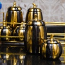 Ensemble de 7 Porte Epices Noir & Doré en Céramique avec Support Doré