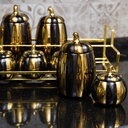 Ensemble de 7 Porte Epices Noir & Doré en Céramique avec Support Doré