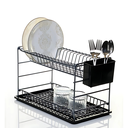 Égouttoir À Vaisselle Portable À Deux Niveaux Noir Avec Plateaux -50 cm- ZENSAN