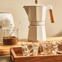 Cafetière italienne En Aluminium 6 Tasses Blanc Cassé avec Poignée effet Bois