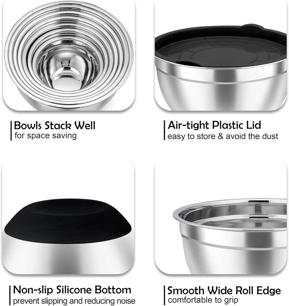 Lot de 7 Bols Avec Couvercle En Acier inoxydable 