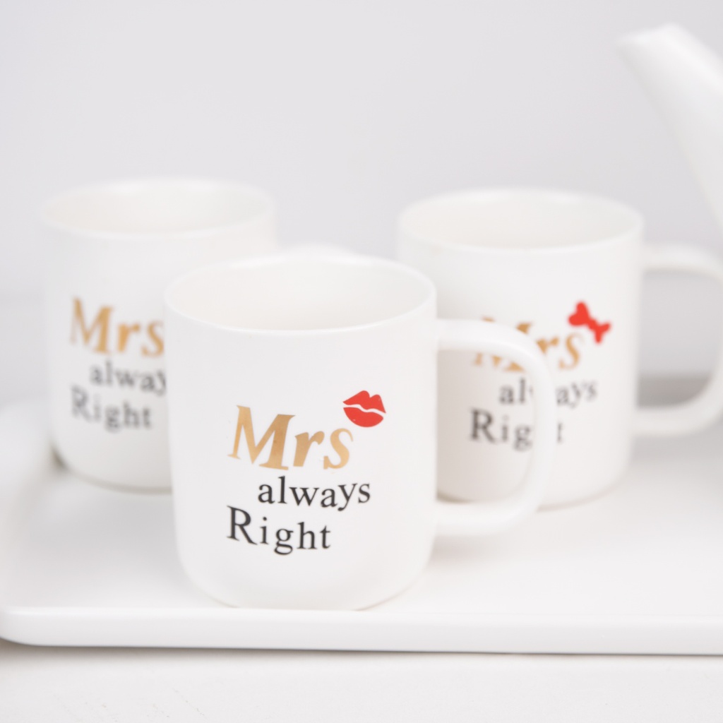 Service à Café Au Lait En Céramique Blanc/Rouge Pour 4 Personnes - 7 Pièces