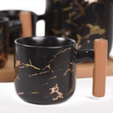 Service à Café Au Lait En Céramique Noir Marbre Pour 4 Personnes - 7 Pièces