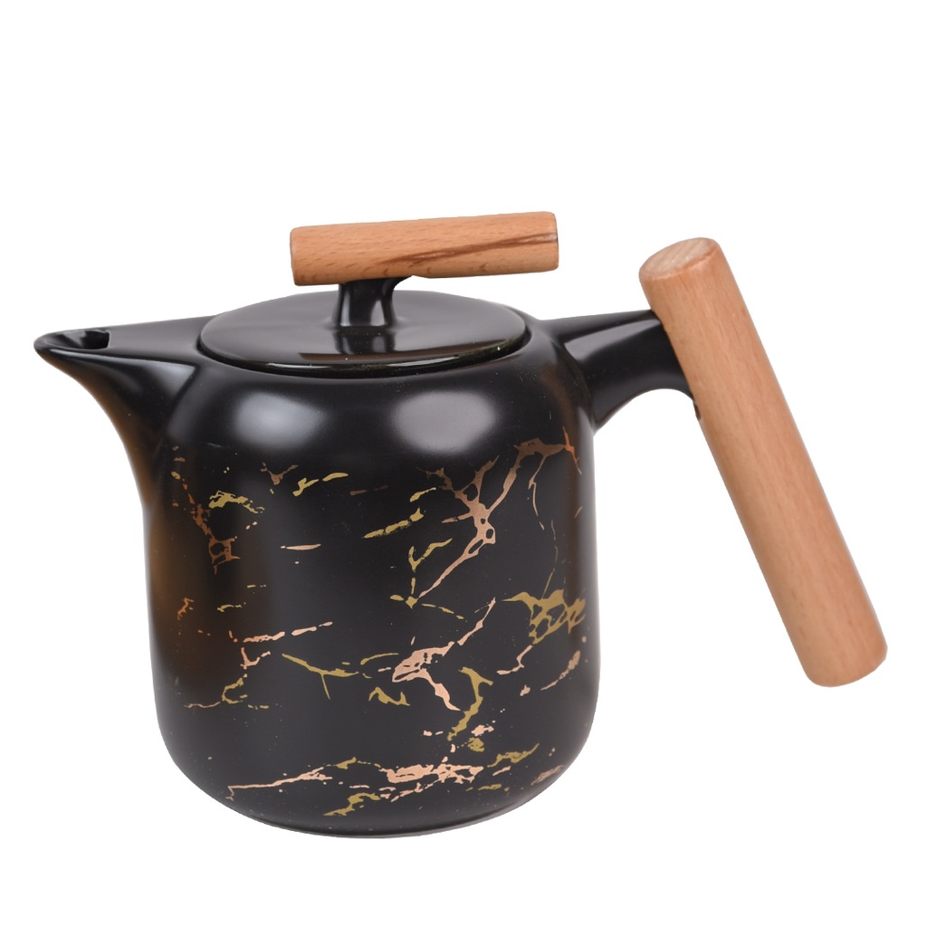 Service à Café Au Lait En Céramique Noir Marbre Pour 4 Personnes - 7 Pièces