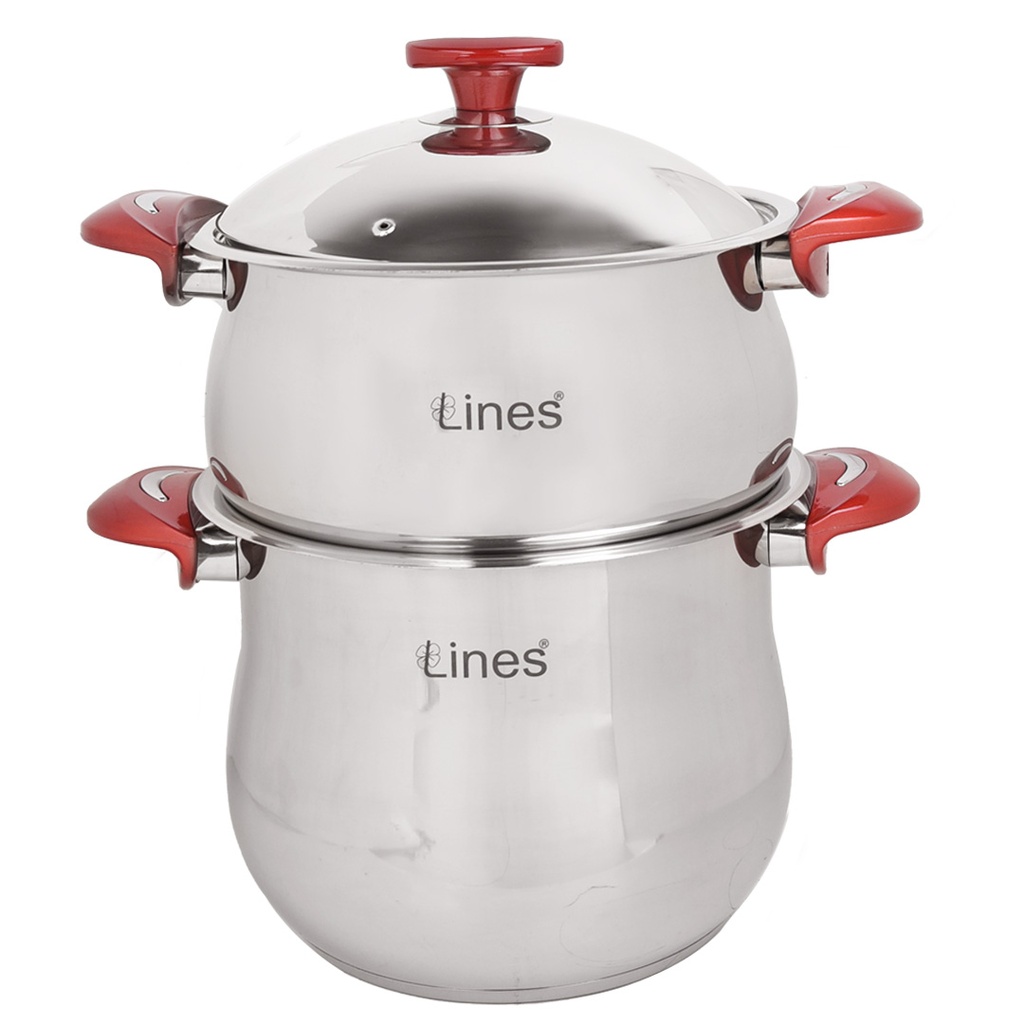 Ensemble de 6 pièces Inox Lines Cocotte 6 L et couscoussier 4 L Rouge