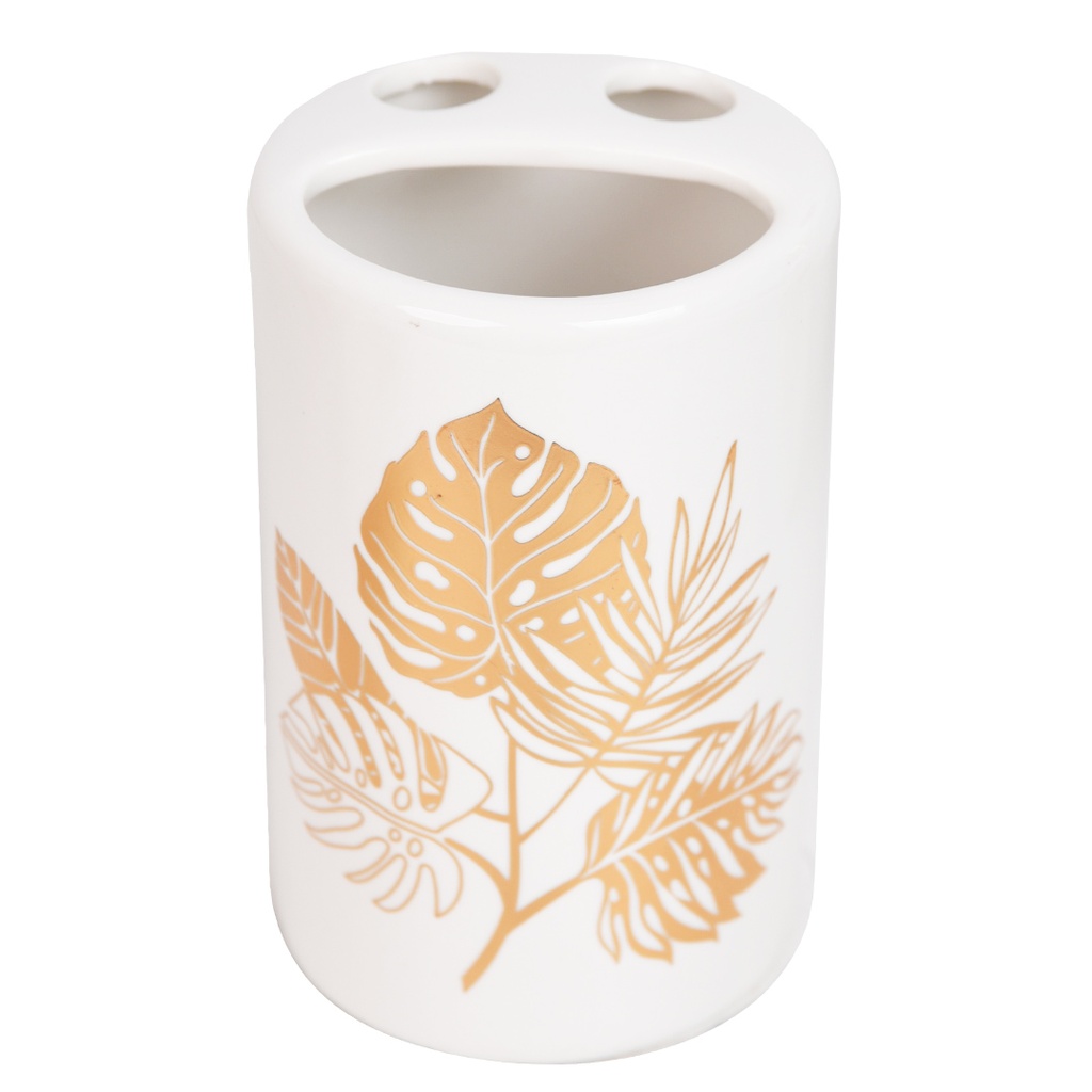 Accessoires de salle de bain en céramique Rond Blanc Motif Feuille