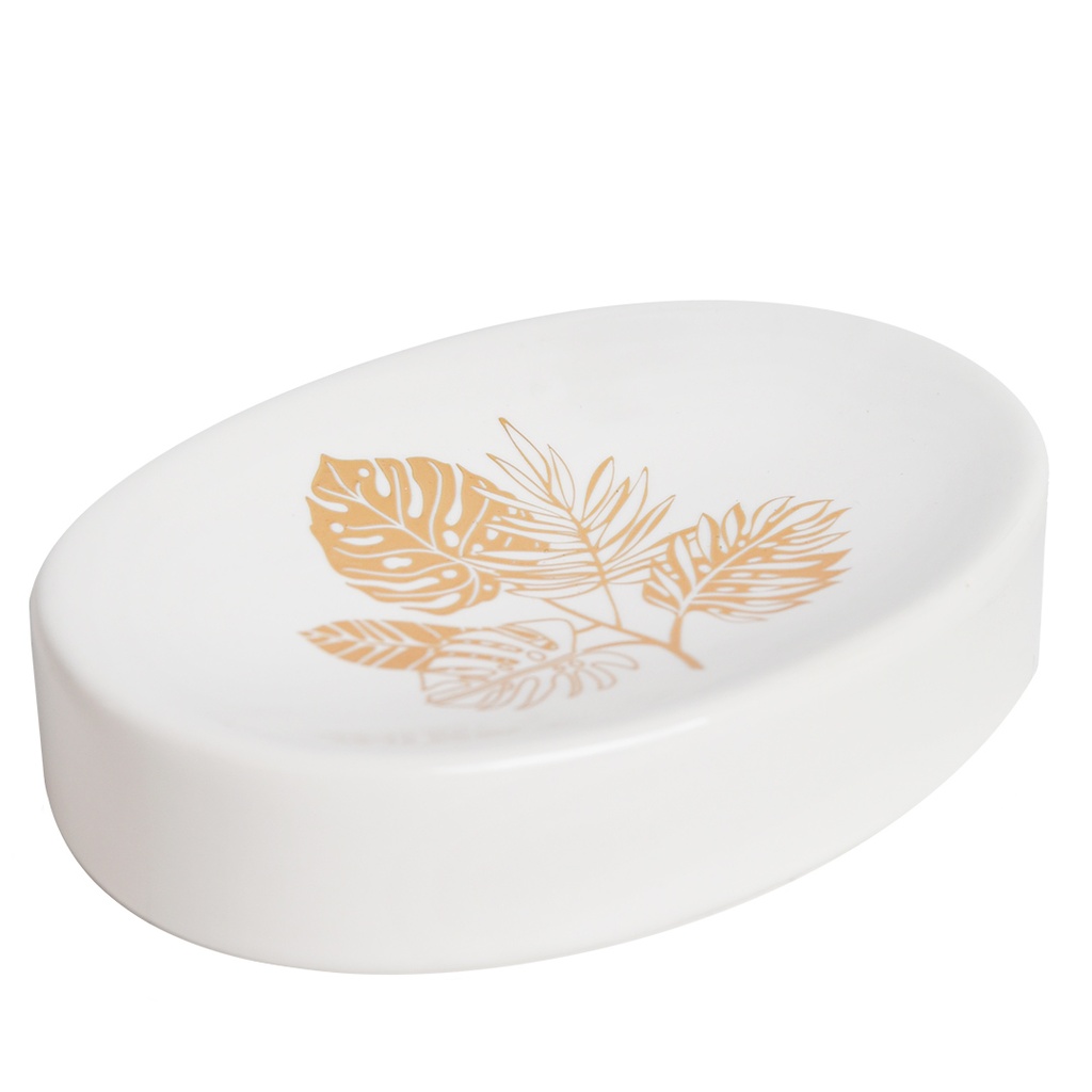 Accessoires de salle de bain en céramique Rond Blanc Motif Feuille