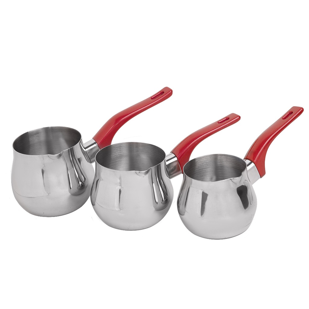 Set de 3 pots à lait Inox Lines Avec Support Rouge
