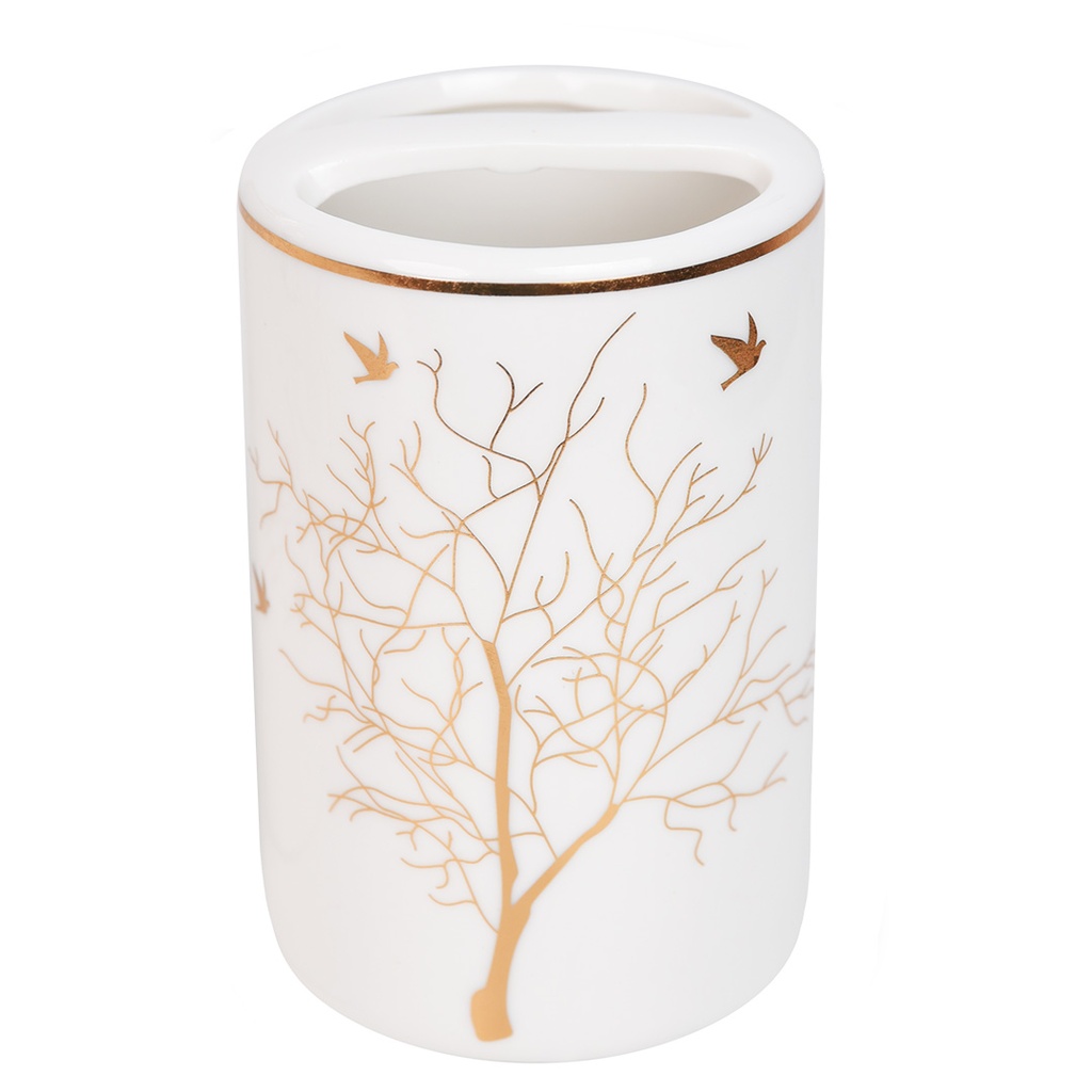 Accessoires de salle de bain en céramique Rond Blanc Motif Arbre