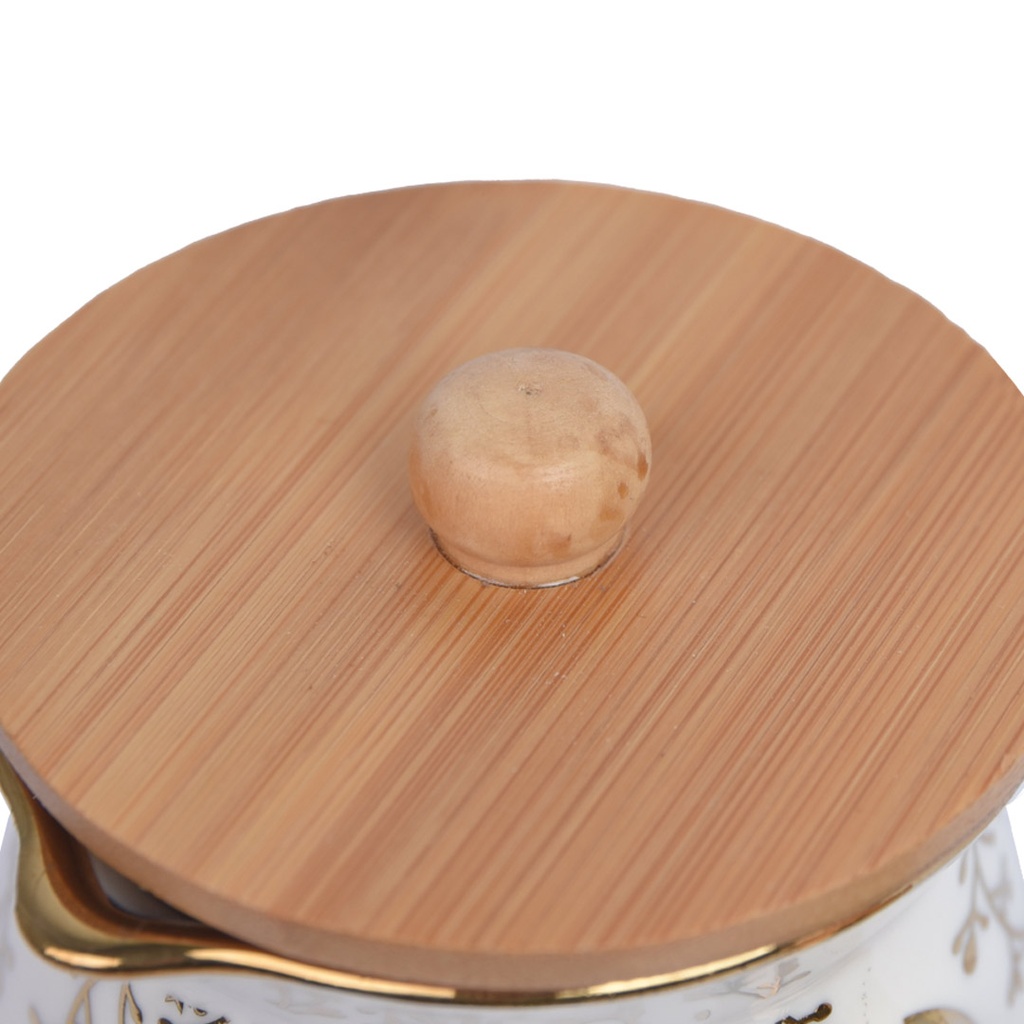 Pot a Lait En Porcelaine Avec Couvercle en Bois 350ml